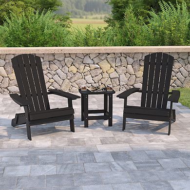 Flash Furniture Set of 2 Indoor/Outdoor Folding Adirondack Chairs with Side Table