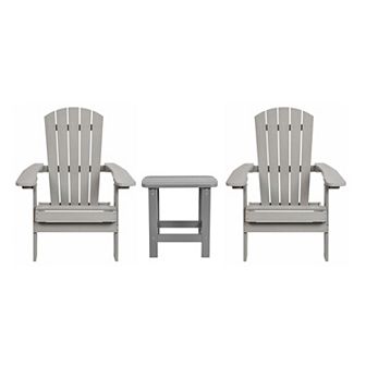 Flash Furniture Set of 2 Indoor/Outdoor Folding Adirondack Chairs with Side Table