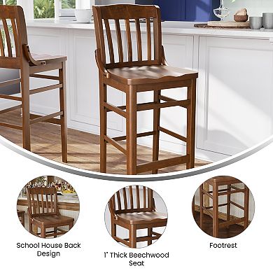 Flash Furniture School House Back Wood Restaurant Dining Barstool with Footrest