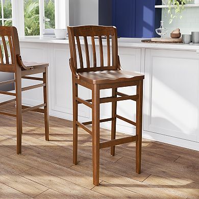 Flash Furniture School House Back Wood Restaurant Dining Barstool with Footrest