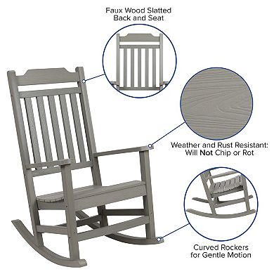 Flash Furniture Set of 2 Indoor/Outdoor Poly Resin Rocking Chairs with Side Table