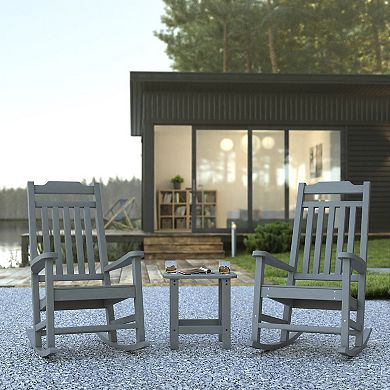 Flash Furniture Set of 2 Indoor/Outdoor Poly Resin Rocking Chairs with Side Table