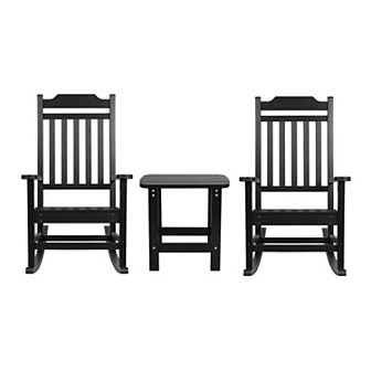 Flash Furniture Set of 2 Indoor/Outdoor Poly Resin Rocking Chairs with Side Table