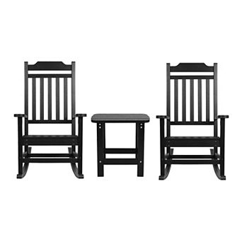 Flash Furniture Set of 2 Indoor/Outdoor Poly Resin Rocking Chairs with Side Table