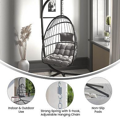 Flash Furniture Foldable Hanging Egg Chair with Included C-Stand and Cushions