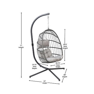 Flash Furniture Foldable Hanging Egg Chair with Included C-Stand and Cushions