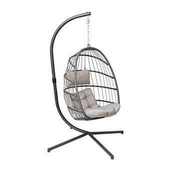 Flash Furniture Foldable Hanging Egg Chair with Included C-Stand and Cushions