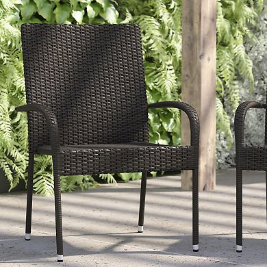 Flash Furniture Indoor/Outdoor Stacking Steel Framed Wicker Dining Armchairs - 2 Pack