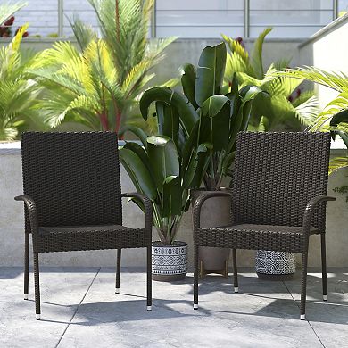 Flash Furniture Indoor/Outdoor Stacking Steel Framed Wicker Dining Armchairs - 2 Pack