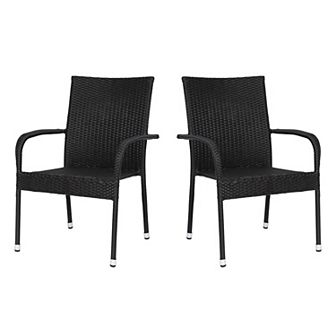 Flash Furniture Indoor/Outdoor Stacking Steel Framed Wicker Dining Armchairs - 2 Pack