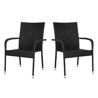 Flash Furniture Indoor/Outdoor Stacking Steel Framed Wicker Dining Armchairs - 2 Pack