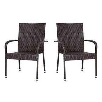 Flash Furniture Indoor/Outdoor Stacking Steel Framed Wicker Dining Armchairs - 2 Pack