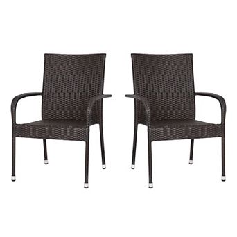 Flash Furniture Indoor/Outdoor Stacking Steel Framed Wicker Dining Armchairs - 2 Pack