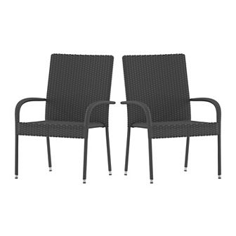 Flash Furniture Indoor/Outdoor Stacking Steel Framed Wicker Dining Armchairs - 2 Pack