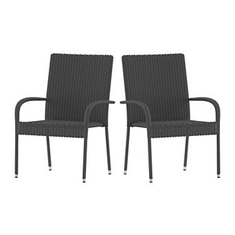 Flash Furniture Indoor/Outdoor Stacking Steel Framed Wicker Dining Armchairs - 2 Pack