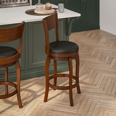 Flash Furniture Commercial Upholstered Wooden Swivel Counter Stool