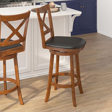 Flash Furniture Commercial Wooden Swivel Upholstered Bar Stool