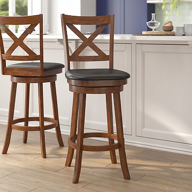 Flash Furniture Commercial Wooden Swivel Upholstered Bar Stool