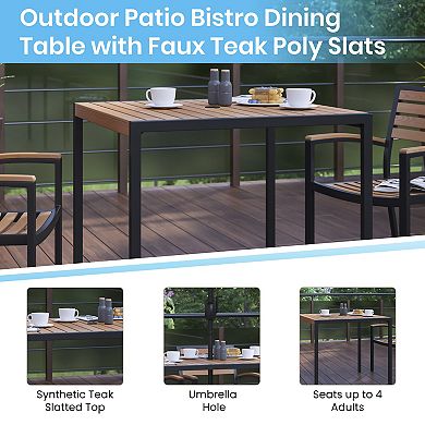 Flash Furniture Faux Teak Patio Table, 2 Chairs & 9FT Patio Umbrella with Base