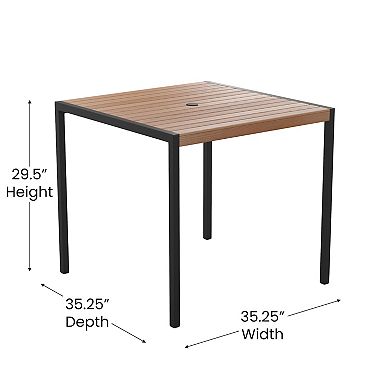 Flash Furniture Faux Teak Patio Table, 2 Chairs & 9FT Patio Umbrella with Base