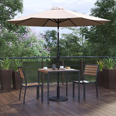 Flash Furniture Faux Teak Patio Table, 2 Chairs & 9FT Patio Umbrella with Base