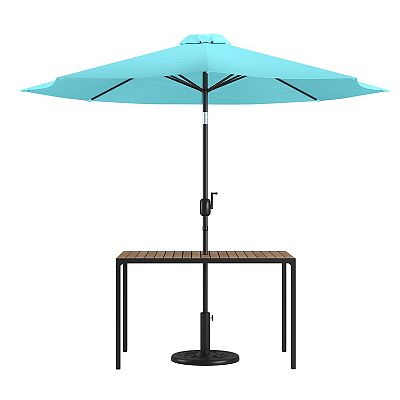 9 ft patio table umbrella all weather outdoor Lark 5 Piece All-Weather Deck or Set with Stacking Faux Teak Chairs, Faux Teak & with Base and rain.IMPORTANT Ayge 9FT Large Outdoor Patio