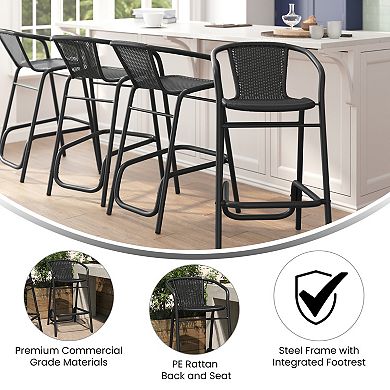 Emma And Oliver 4 Pack Indoor-outdoor Rattan Restaurant Barstool