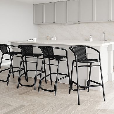 Emma And Oliver 4 Pack Indoor-outdoor Rattan Restaurant Barstool