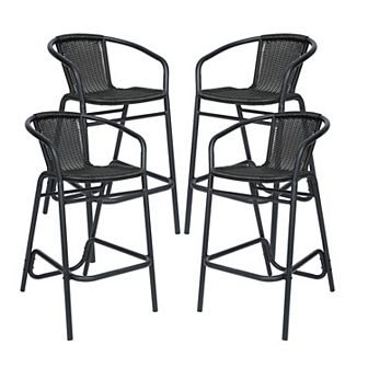 Emma And Oliver 4 Pack Indoor-outdoor Rattan Restaurant Barstool