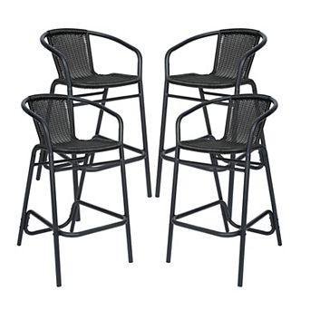 Emma And Oliver 4 Pack Indoor-outdoor Rattan Restaurant Barstool