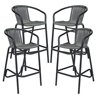 Emma And Oliver 4 Pack Indoor-outdoor Rattan Restaurant Barstool