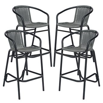 Emma And Oliver 4 Pack Indoor-outdoor Rattan Restaurant Barstool
