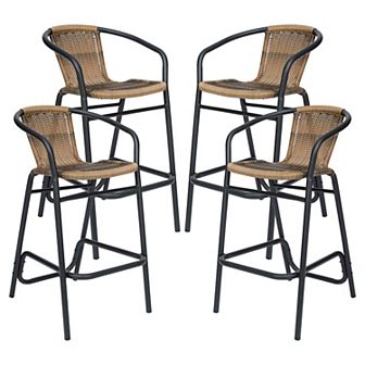 Emma And Oliver 4 Pack Indoor-outdoor Rattan Restaurant Barstool