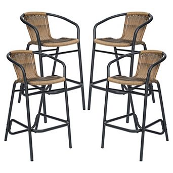 Emma And Oliver 4 Pack Indoor-outdoor Rattan Restaurant Barstool