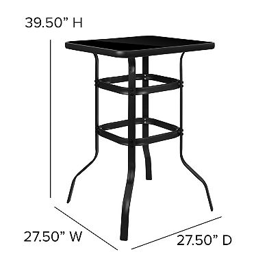 Flash Furniture 3 Piece Outdoor Bar Height Set-Glass Patio Bar Table-All-Weather Barstools