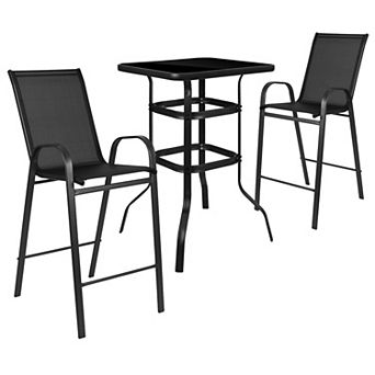Flash Furniture 3 pc Outdoor Bar Height Set-Glass Patio Bar Table-All-Weather Barstools