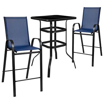 Flash Furniture 3 pc Outdoor Bar Height Set-Glass Patio Bar Table-All-Weather Barstools