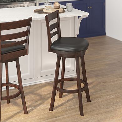 Flash Furniture Upholstered Commercial Wooden Swivel Bar Stool