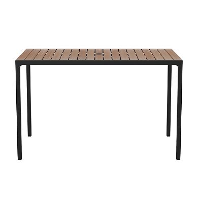 Flash Furniture All-Weather Faux Teak Patio Dining Table with Steel Frame - Seats 4