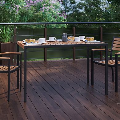 Flash Furniture All-Weather Faux Teak Patio Dining Table with Steel Frame - Seats 4