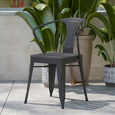 Flash Furniture All-Weather Vertical Slat Back Patio Chair with Poly Resin Seat-2 Pack