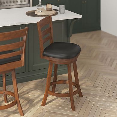 Flash Furniture Upholstered Commercial Wooden Swivel Counter Stool
