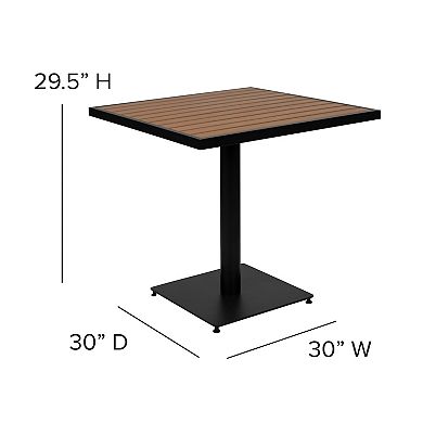 Flash Furniture 2 Faux Teak Accented Club Chairs and 30" Square Faux Teak Patio Table Set