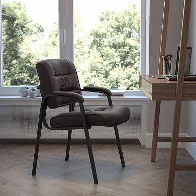 Flash Furniture LeatherSoft Executive Side Reception Lounge Chair with Titanium Gray Frame