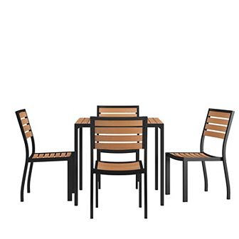 Flash Furniture Indoor/Outdoor Faux Teak Table with 4 Club Chairs with Arms