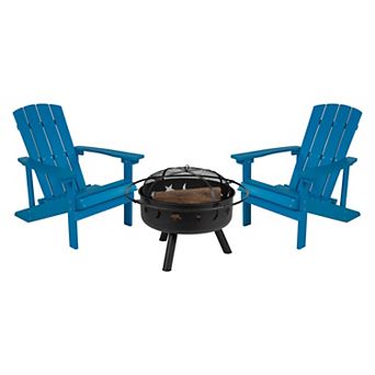 Flash Furniture Star and Moon Fire Pit with Mesh Cover & 2 Poly Resin Adirondack Chairs