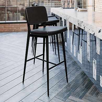 Flash Furniture Set of 2 LeatherSoft Barstools with Iron Frame-Integrated Footrest