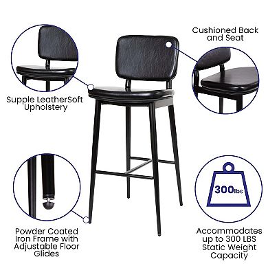 Flash Furniture Set of 2 LeatherSoft Barstools with Iron Frame-Integrated Footrest
