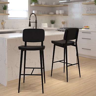 Flash Furniture Set of 2 LeatherSoft Barstools with Iron Frame-Integrated Footrest
