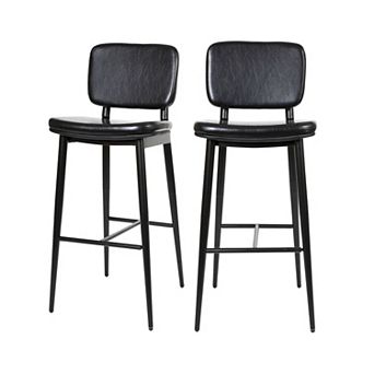 Flash Furniture Set of 2 LeatherSoft Barstools with Iron Frame-Integrated Footrest